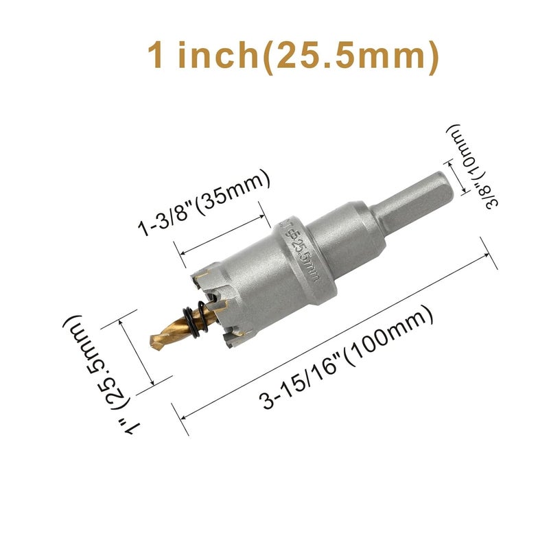 dashap 1''(25.5mm) TCT Hole Saw Kit,Tungsten Carbide Hole Saw Drill Bit with Titanium-Plated Pilot Drill bit for Hard Metal,Alloy,Aluminum,Stainless Steel,Plastic,Iron - Image 2